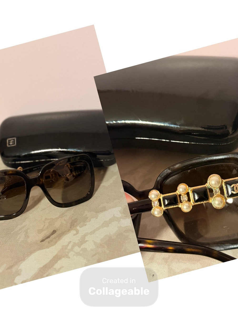 CHANEL Tortoiseshell Sunglasses with Gold Decorative Temples